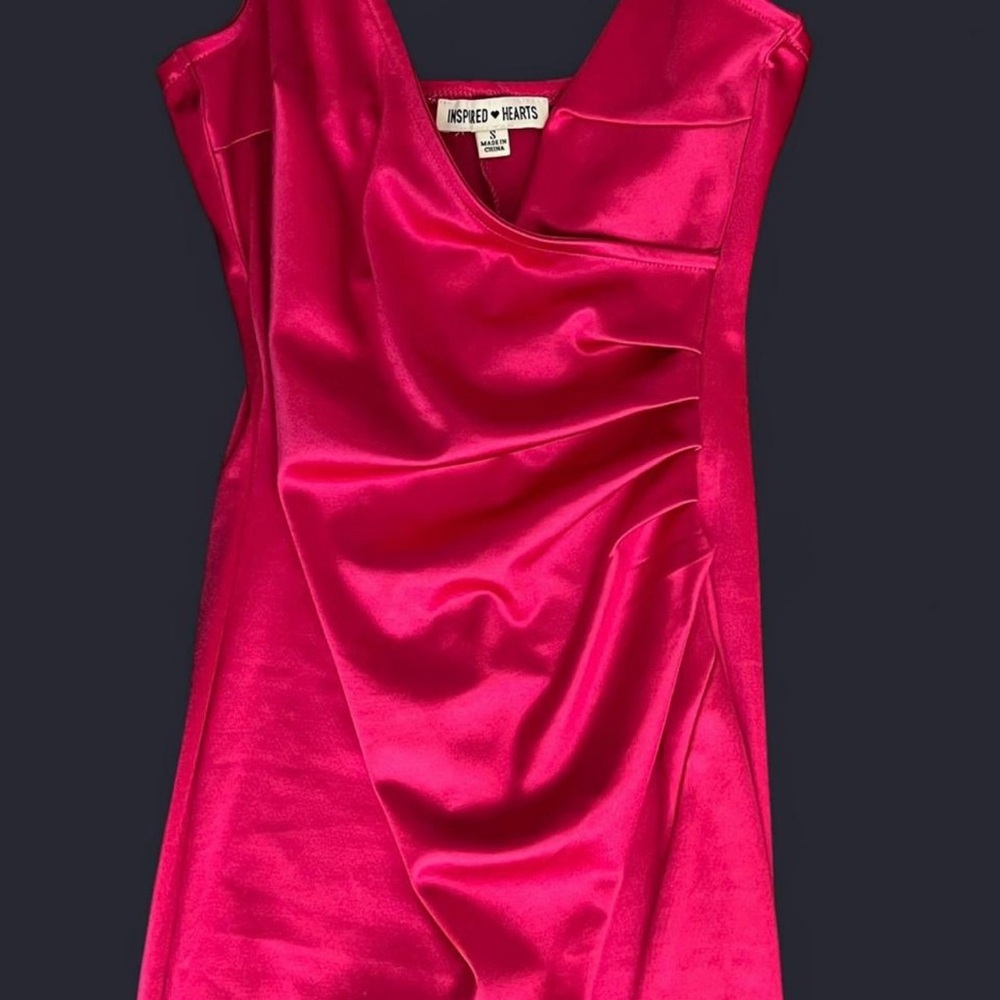 inspired hearts magenta hot pink satin slip in cocktail party mini dress